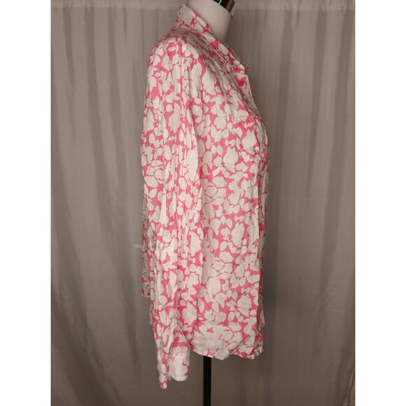 Charter Club 100% Linen Button Up Shirt Coral Pink Floral White Long Sleeve L - Picture 10 of 10